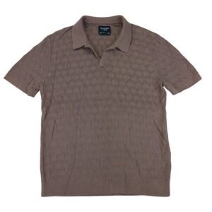 Abercrombie &‎ Fitch Mens Brown Geometric Knit Polo Shirt Short Sleeve Small